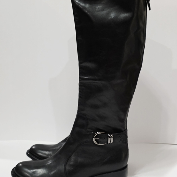 Via Spiga BLACK LEATHER Boot Charcoal Harness Knee High Zipper Riding 7.5 M New - Picture 6 of 15